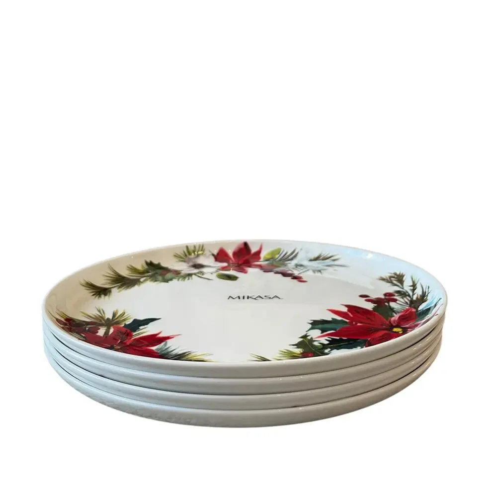 Mikasa Christmas HOPE JOY Fine China 9.25in Holiday Salad Plates Set of 4 New